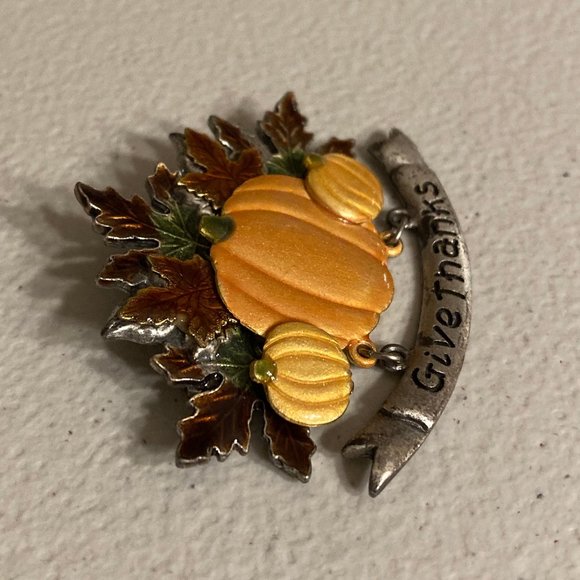 Vintage Signed Kenneth Cole Enamel THANKSGIVING Pin Brooch Jewelry - Picture 2 of 5